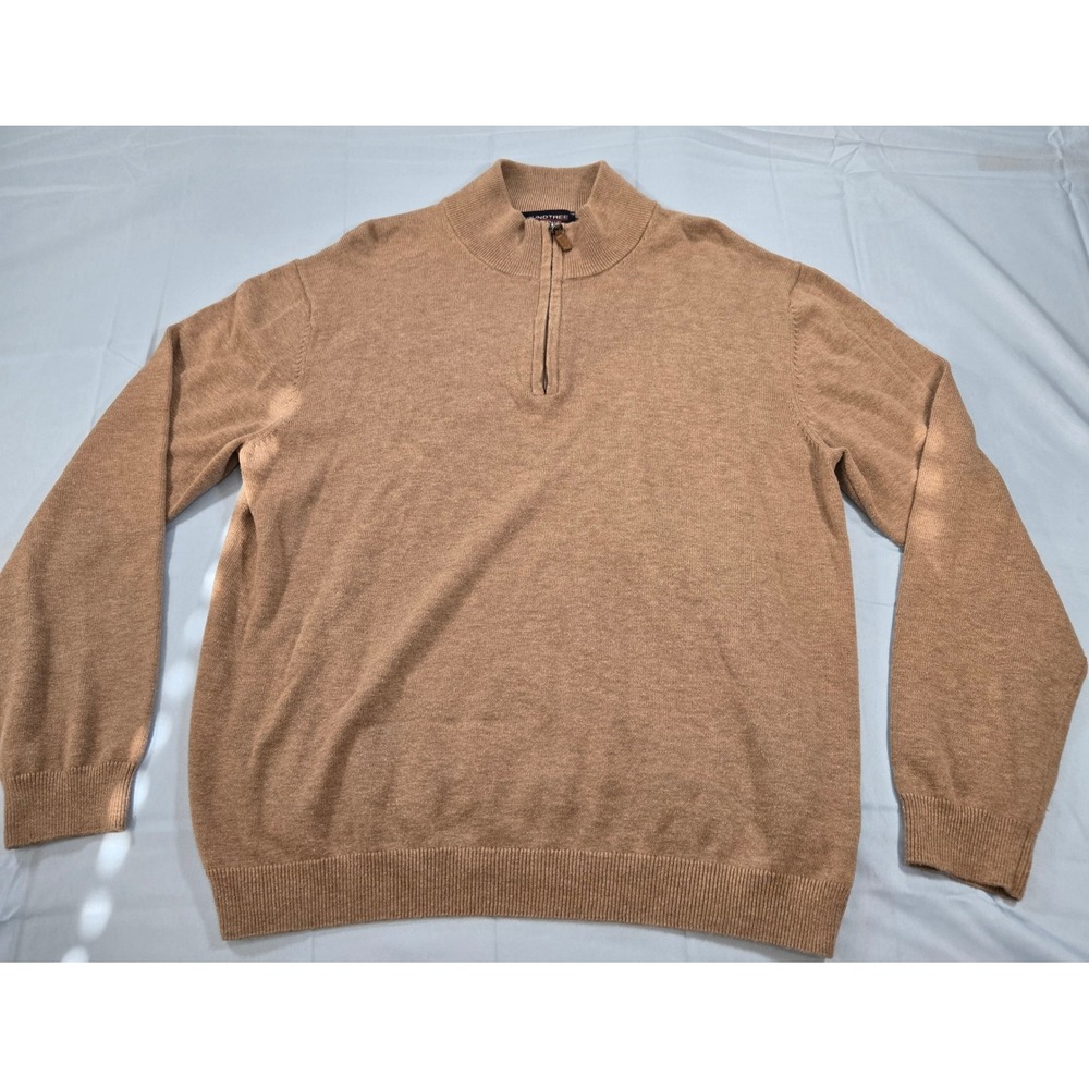 Roundtree & Yorke Mens Tan Brown Quarter Zip Mock Neck Sweater Large